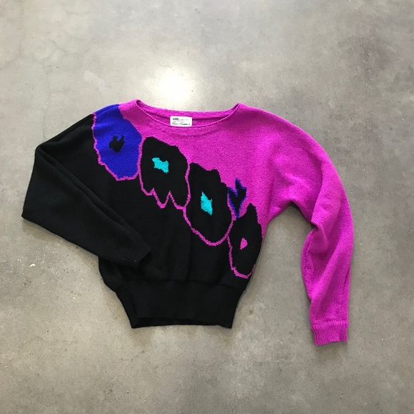 ❌SOLD❌Vintage 80's Pop Art Floral Sweater - Picture 3 of 6